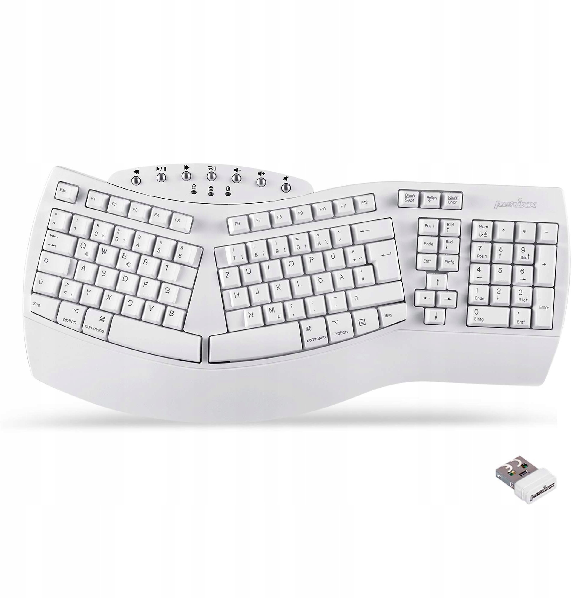 Perixx Periboard-612W DE, wireless ergonomic split keyboard, white 57151D