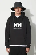 Bluzy męskie - Helly Hansen bluza bawełniana męska kolor czarny z kapturem z aplikacją - miniaturka - grafika 1