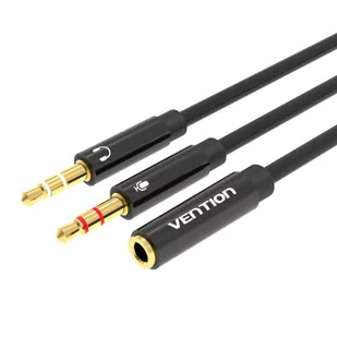 Vention, Kabel Audio 2X 3,5Mm Męski Do 4 Biegunowego Żeńskiego 3,5Mm 0,3M  Bbtby, Czarny - Kable - miniaturka - grafika 1