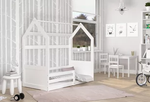 Łóżko dziecięce 160x80 drewniane + materac domek MIKI - Łóżka dla dzieci i młodzieży - miniaturka - grafika 1