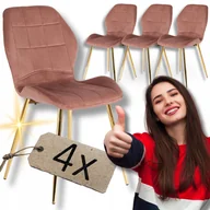 Krzesła - Zestaw Krzesło Tapicerowane Welur Kuchenne Glamour Róż Do Jadalni IRYS 4x - miniaturka - grafika 1