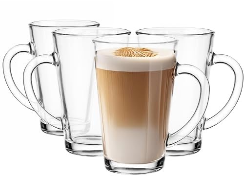 Glasmark KROSNO 1992 zestaw szklanek do kawy szklanki do herbaty z uchwytem 4-częściowy 300 ml kawa herbata latte szklane filiżanki filiżanki szklanki do picia można myć w zmywarce Iwo