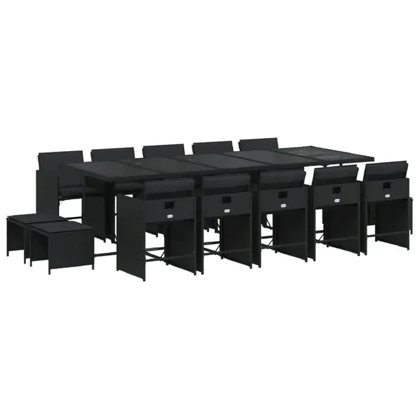 Zestaw mebli ogrodowych 275 x 106 x 73 cm, czarny, rattan PE, szkło hartow