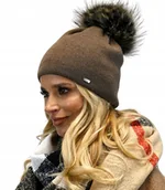 Czapki damskie - Polska czapka z pomponem dwie warstwy Brązowa A13 - miniaturka - grafika 1