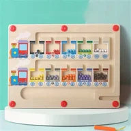 Zabawki interaktywne dla dzieci - DREWNIANY LABIRYNT MAGNETYCZNY MONTESSORI NAUKA LICZENIA POCIĄG KOLEJKA XL - miniaturka - grafika 1