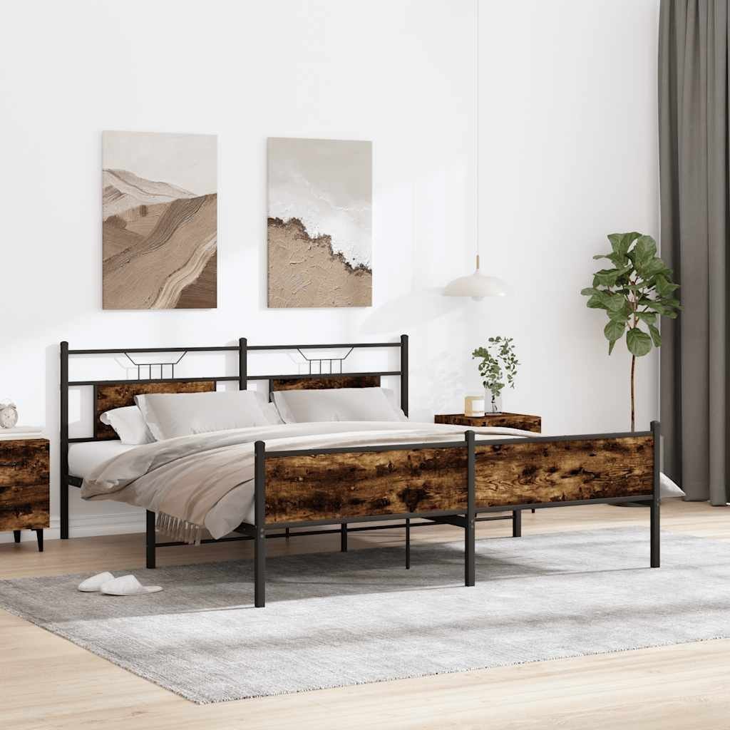 vidaXL Metalowa rama łóżka, bez materaca, przydymiony dąb, 160x200 cm