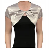 Marynarki i żakiety damskie - Bolerko satynowe srebrny z krótkim rękawem i guziczkiem - JUDYTA 50 - miniaturka - grafika 1
