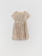 Sukienki i spódniczki dla dziewczynek - Reserved - Sukienka z błyszczącą nicią - beżowy - miniaturka - grafika 1