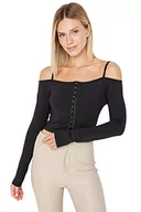 Body - Trendyol Damska damska dopasowana bodycon Carmen kołnierz dzianinowa bluzka koszulka, czarna, S, Czarny, S - miniaturka - grafika 1