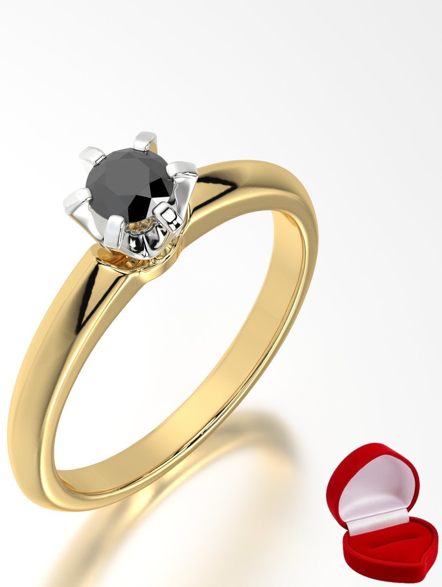 ZŁOTY PIERŚCIONEK ZARĘCZYNOWY 585 14k CZARNY BRYLANT 0,19 ct R17