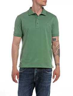 Koszulki męskie - Replay Męska koszulka polo z krótkim rękawem z bawełny, Army 136, XS - grafika 1