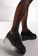 Półbuty damskie - Czarne Półbuty na Koturnie z Zapięciem na Rzep Weara - miniaturka - grafika 1