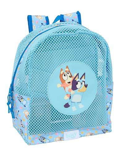 Safta BLUEY Plecak plażowy dla dzieci, odporny na piasek, z uchwytami, łatwy do czyszczenia, idealny dla dzieci w różnym wieku, wygodny i wszechstronny, 32 x 12 x 38 cm, Jasnoniebieski, M, Casual