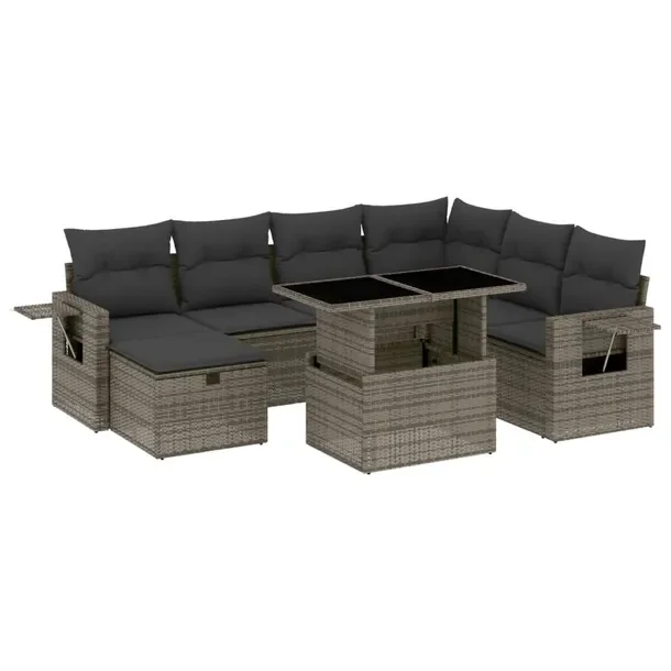 Zestaw mebli ogrodowych szary z poduszkami, rattan PE, wymiary: 62x62x69 cm