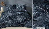 Pościel - Pościel satynowa 160x200 granatowa liście zapinana na suwak KARO Satin - miniaturka - grafika 1