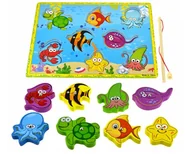Zabawki sensoryczne - DREWNIANE PUZZLE MAGNETYCZNE Z WĘDKĄ I RYBKAMI - miniaturka - grafika 1