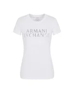Koszulki i topy damskie - Armani Exchange Damska koszulka Slim Fit Stretch Cotton Embellished Logo Fitted Tee T-Shirt, biały, M - miniaturka - grafika 1