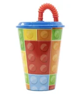 Kubki dla dzieci - Kubek ze słomką  KLOCKI A LA LEGO 430ml - miniaturka - grafika 1