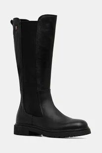 Tommy Hilfiger kozaki skórzane TH LTHR CLEATED LONG BOOT damskie kolor czarny na płaskim obcasie FW0FW08985 - Kozaki damskie - miniaturka - grafika 1