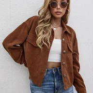 Kurtki damskie - TEMU Modna Kurtka Casual z Kieszeniami Dekoracyjnymi – Krótki Płaszcz - miniaturka - grafika 1