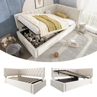 Łóżka dla dzieci i młodzieży - Tapicerowane łóżko dzienne 90x200 cm z hydraulicznym schowkiem, solidna rama z listew dla dzieci i dorosłych, miękki aksamit - miniaturka - grafika 1