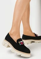 Mokasyny damskie - Czarne Mokasyny na Grubej Podeszwie z Wkładką ze Skóry Naturalnej Kairie - miniaturka - grafika 1