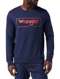 Bluzy męskie - Wrangler Bluza męska z logo Crew Sweatshirt, granatowa, X-Small - grafika 1