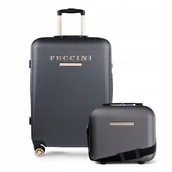 Walizki - PUCCINI Zestaw Komplet WALIZEK Podróżnych ABS 2w1 Średnia + Kuferek Szare - miniaturka - grafika 1