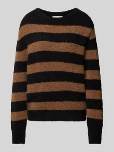 Sweter o kroju regular fit z bouclé z mieszanki żywej wełny i wełny z alpaki ze wzorem w paski - Swetry damskie - miniaturka - grafika 1
