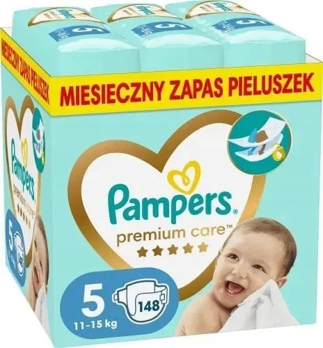 Pieluszki dla dzieci 11-15 kg Pampers Premium Care Rozmiar 5 148 szt.