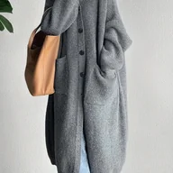 Swetry damskie - TEMU Kardigan z Wysokim Dekoltem w Stylu Bliskowschodnim dla Kobiet - Przytulny, Luźny Sweter z Długimi Rękawami i Kieszeniami, Jednokolorowy Płaszcz - miniaturka - grafika 1