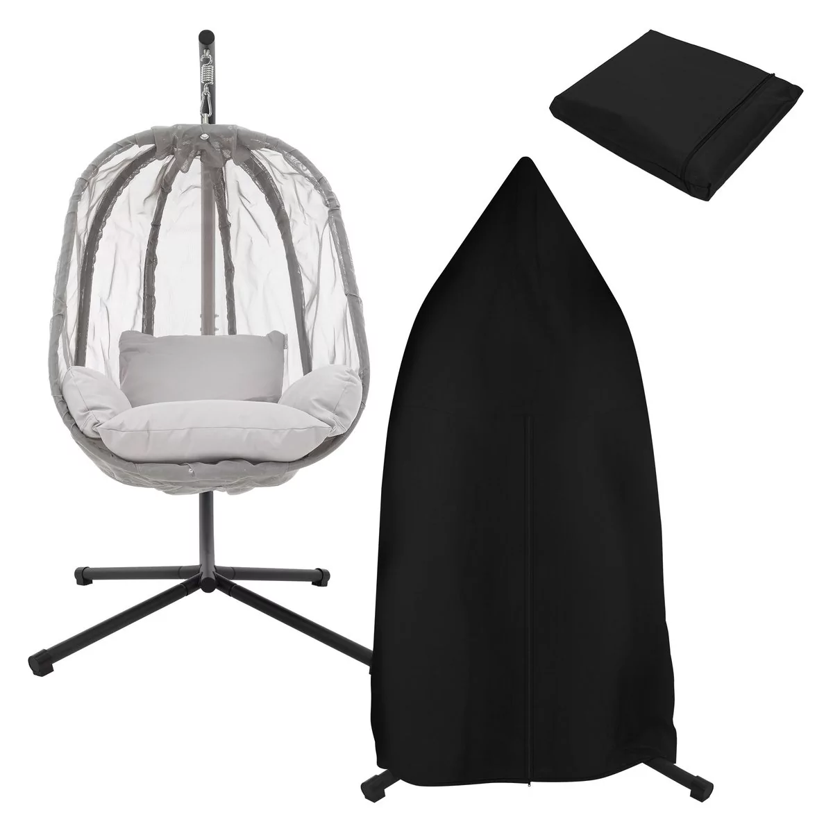 Fotel wiszący ze stelażem i poduszką Grey ze stali, z pokrowcem ML-Design