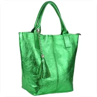 Torebki damskie - Torba worek w kolorze zielonym metalicznym ze skóry naturalnej - miniaturka - grafika 1