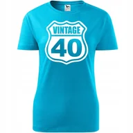 Koszulki i topy damskie - Damska Koszulka z Nadrukiem Vintage 40 na Prezent Urodzinowy dla Niej turkusowy M - miniaturka - grafika 1