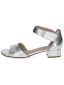 Sandały damskie - Caprice Skórzane sandały w kolorze srebrnym na obcasie - miniaturka - grafika 1