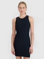 Sukienki - 4F Sukienka mini z prążkowanej dzianiny damska - czarna L - miniaturka - grafika 1