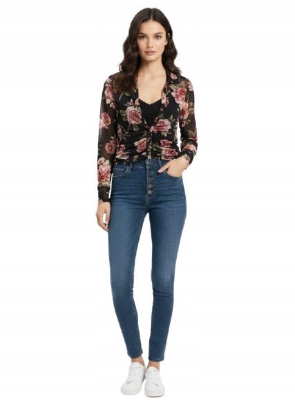 GUESS KOSZULA DAMSKA CZARNA W KWIATY Z DŁUGIM RĘKAWEM XL GNA