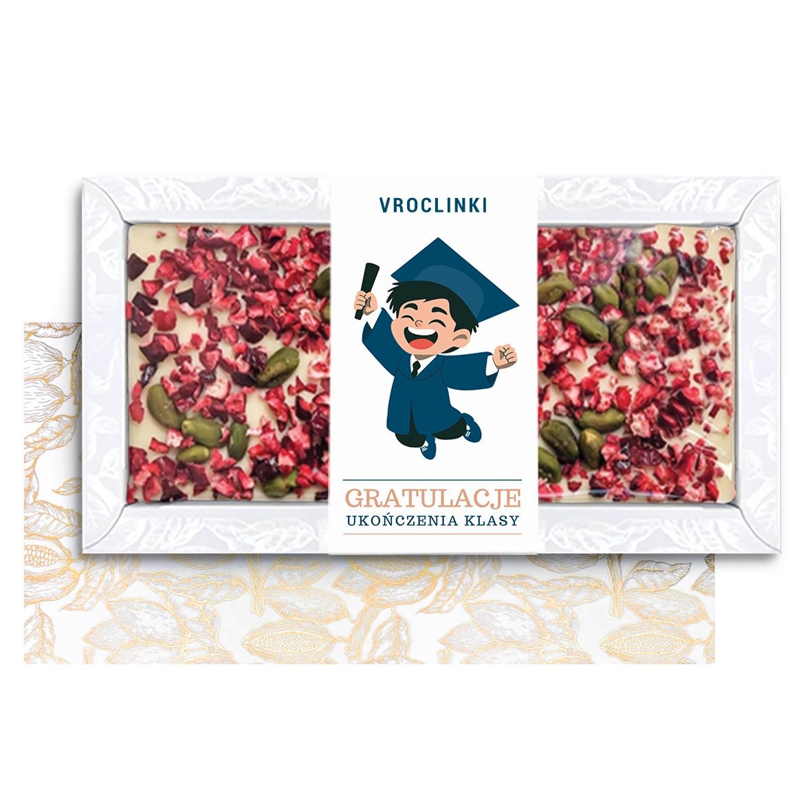 Czekolada Biała z Żurawiną i Pistacjami na Zakończenie Roku Szkolnego (80g)