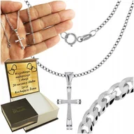 Naszyjniki męskie - Srebrny Łańcuszek Męski Naszyjnik Pancerka Srebro 925 Z Krzyżykiem Grawer - miniaturka - grafika 1