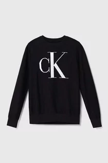 Swetry dla chłopców - Calvin Klein Jeans sweter bawełniany dziecięcy kolor czarny lekki - grafika 1