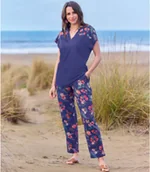 Dresy damskie - Lejący komplet z kwiatowym nadrukiem Kobieta Atlas For Men - Kolor : Granatowy - Rozmiar : 52/54 - miniaturka - grafika 1