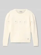 Swetry dla dziewczynek - Sweter z dzianiny z obszyciem ozdobnymi kamieniami - miniaturka - grafika 1