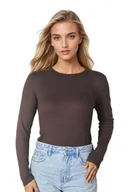 Koszulki i topy damskie - Prążkowana koszulka damska z wiskozy z długim rękawem Irma czekoladowa L - miniaturka - grafika 1
