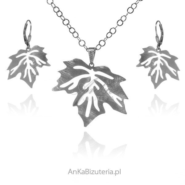 ankabizuteria.pl Komplet biżuteria srebrna LIŚĆ satynowany