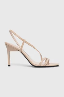 Sandały damskie - Calvin Klein sandały skórzane GEO STILETTO ASY SAN kolor beżowy HW0HW01609 - grafika 1