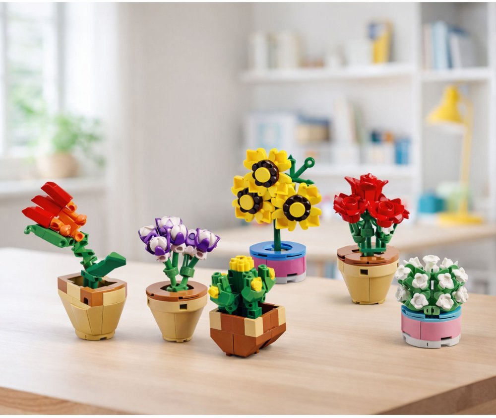 Klocki Konstrukcyjne Kwiaty Roślinki w Doniczkach 6 Sztuk 256 el.