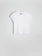 Koszulki i topy damskie - Reserved - T-shirt slim fit z domieszką jedwabiu - biały - miniaturka - grafika 1
