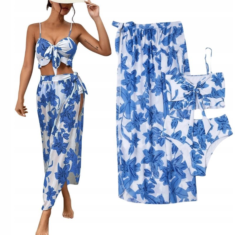 Strój Kąpielowy Dwuczęściowy Pareo Bikini Wysoki Stan Modelujący Damski M