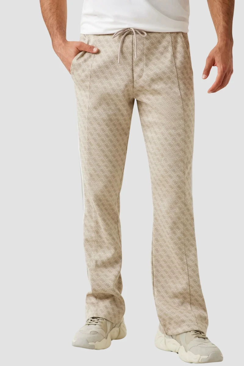 GUESS Beżowe męskie spodnie dresowe z lampasami w monogram Parimo XL