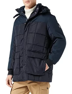 Armani Exchange Męski wyściełany płaszcz z odpinanym kapturem. Małe logo na rękawie. Regulacja przez elastyczny bungee. Pełny zamek błyskawiczny Solid Color Down Alternative Coat, niebieski, XL - Płaszcze męskie - miniaturka - grafika 1